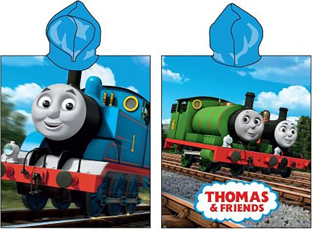 Thomas & Friends, Thomas die Lokomotive Badeponcho mit Kapuze 50x115 cm, Blau, 100% Baumwolle