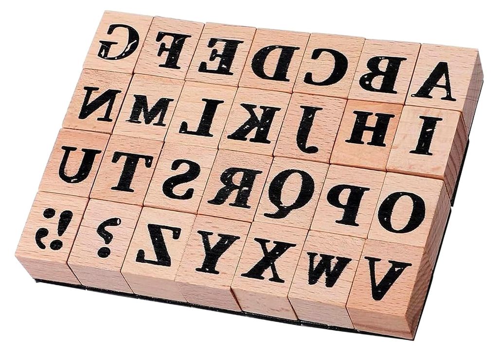 28 Stück Buchstabenstempel, Alphabet Stempelset aus Holz für Scrapbooking, Kartenbasteln und pädagogische Aktivitäten