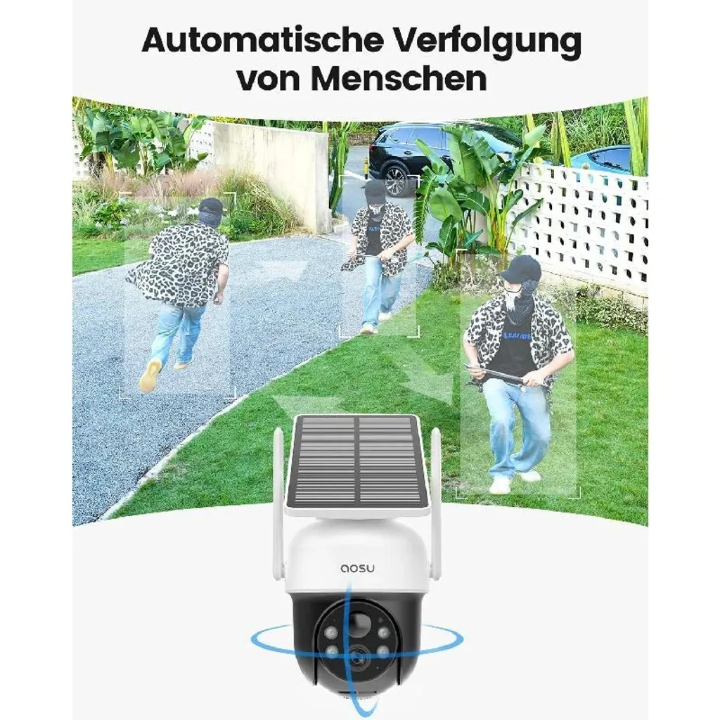 Caméra de Surveillance Extérieure Solaire 2K avec Détection de Mouvement