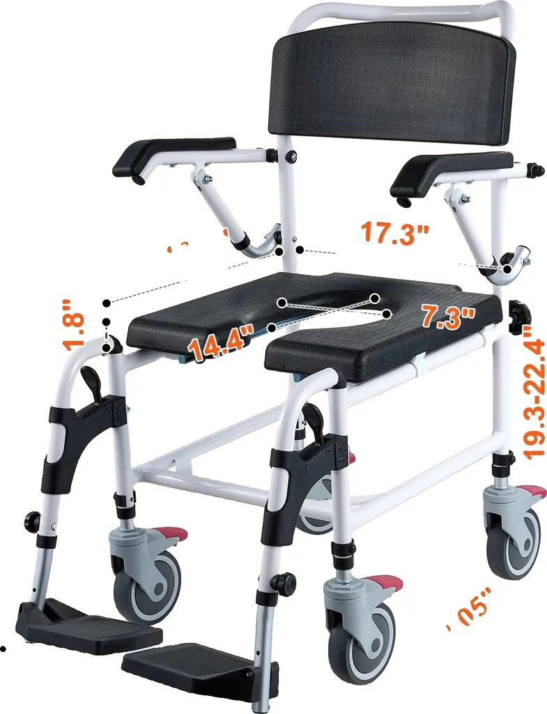 Siège de douche roulant pour senior et PMR, aluminium réglable 350lbs