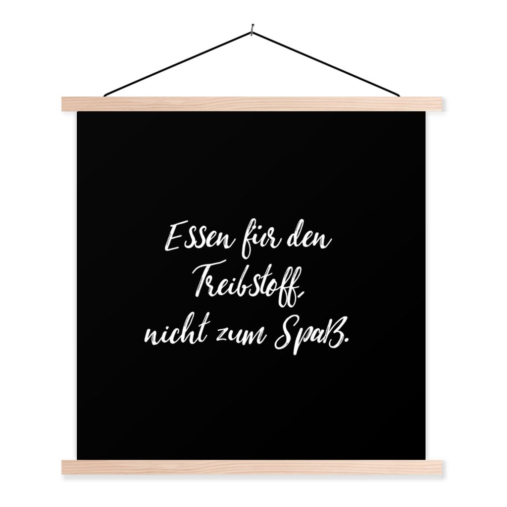 MuchoWow Textilposter Zitate - Nahrung zum Nachdenken, nicht zum Vergnügen - Sprichwörter - Essen 120x120 cm mit holzfarbenen Rahmen - Textil-P...