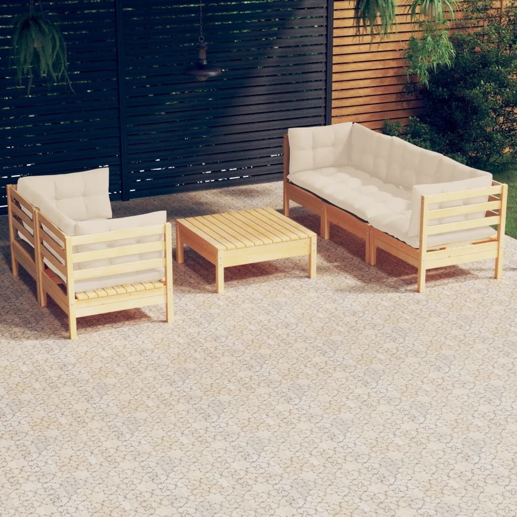 ZMH 6-tlg. Garten-Lounge-Set mit Creme Kissen Kiefernholz