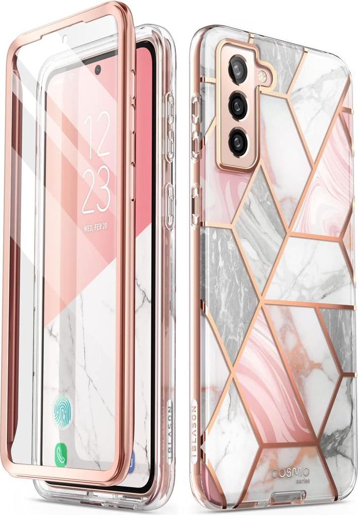 ROSA MARMORHÜLLE FÜR SAMSUNG GALAXY S22 S22 Plus Vorderseite Rückseite 360° Stoßfänger