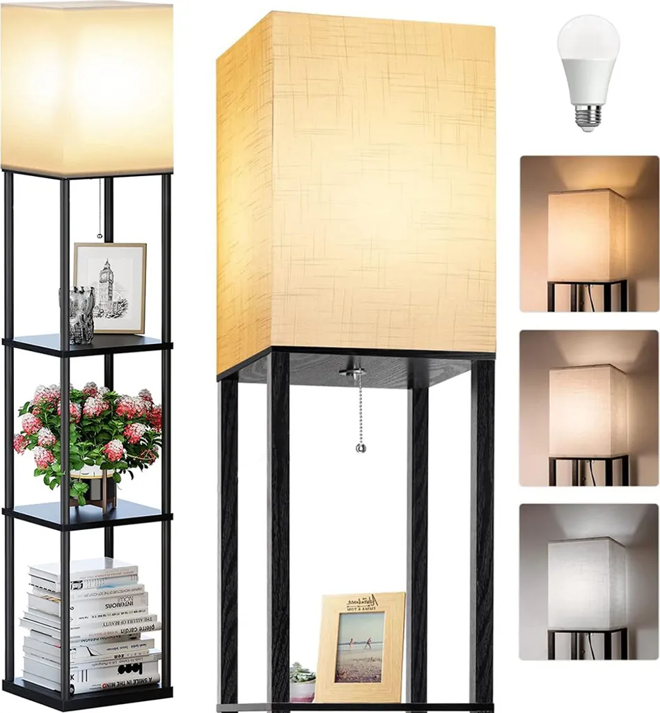 Lampadaire étagère noir dimmable 160cm avec 3 températures de couleur