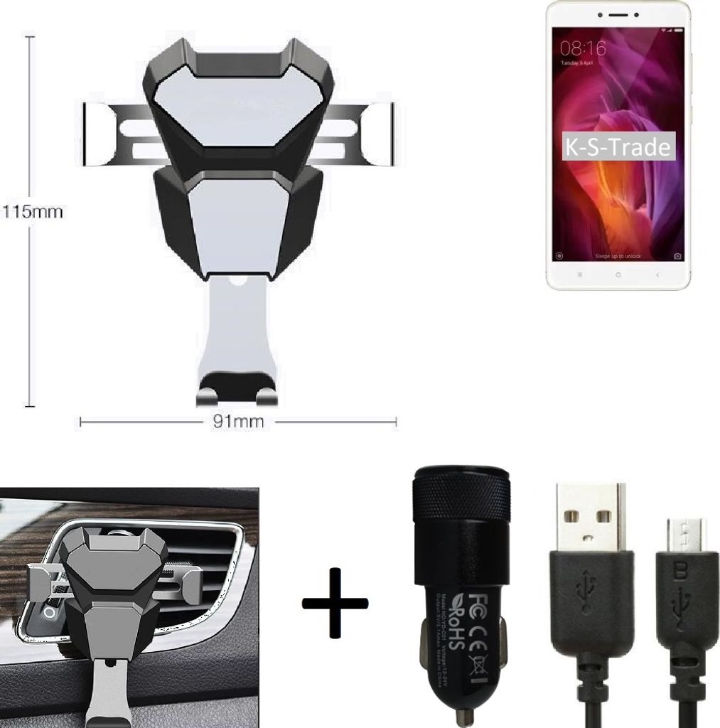K-S-Trade KFZ Halterung kompatibel mit Xiaomi Redmi Note 4 Halterung Lüftungshalterung Lüftungsschlitz schwarz-silber Autohalterung Handy inkl. KFZ