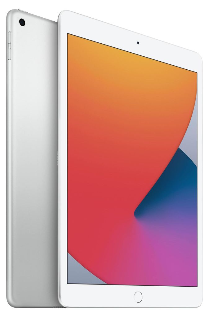 A silver Apple iPad 8 2020 is shown from a slight angle against a white background.