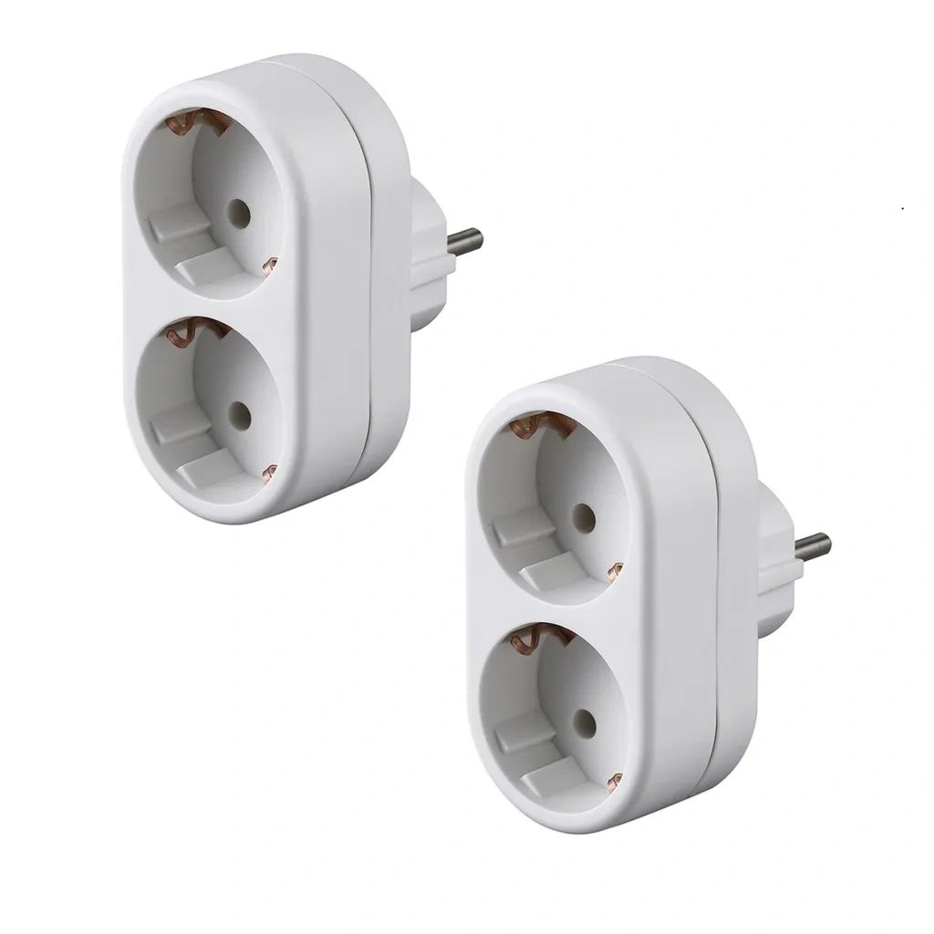 2x Mehrfachstecker Mehrfachsteckdose,2-fach Rund Mehrfachstecker,2x Schutzkontakt-Buchse,Schutzkontakt Steckdosenadapter,(vertikale Version)