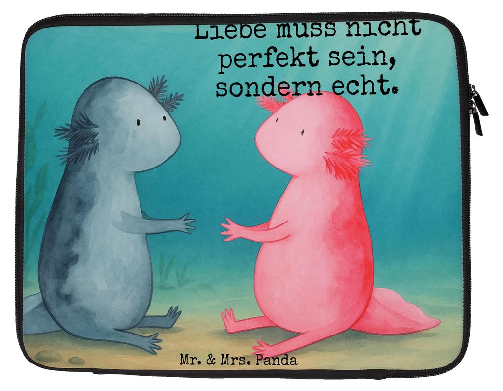 Mr. & Mrs. Panda Notebook Tasche Axolotl Liebe Design 20 x 28 cm - Weiß - Geschenk, Laptop, Laptophülle, Lurche, Computertasche, Hülle, Valentin...