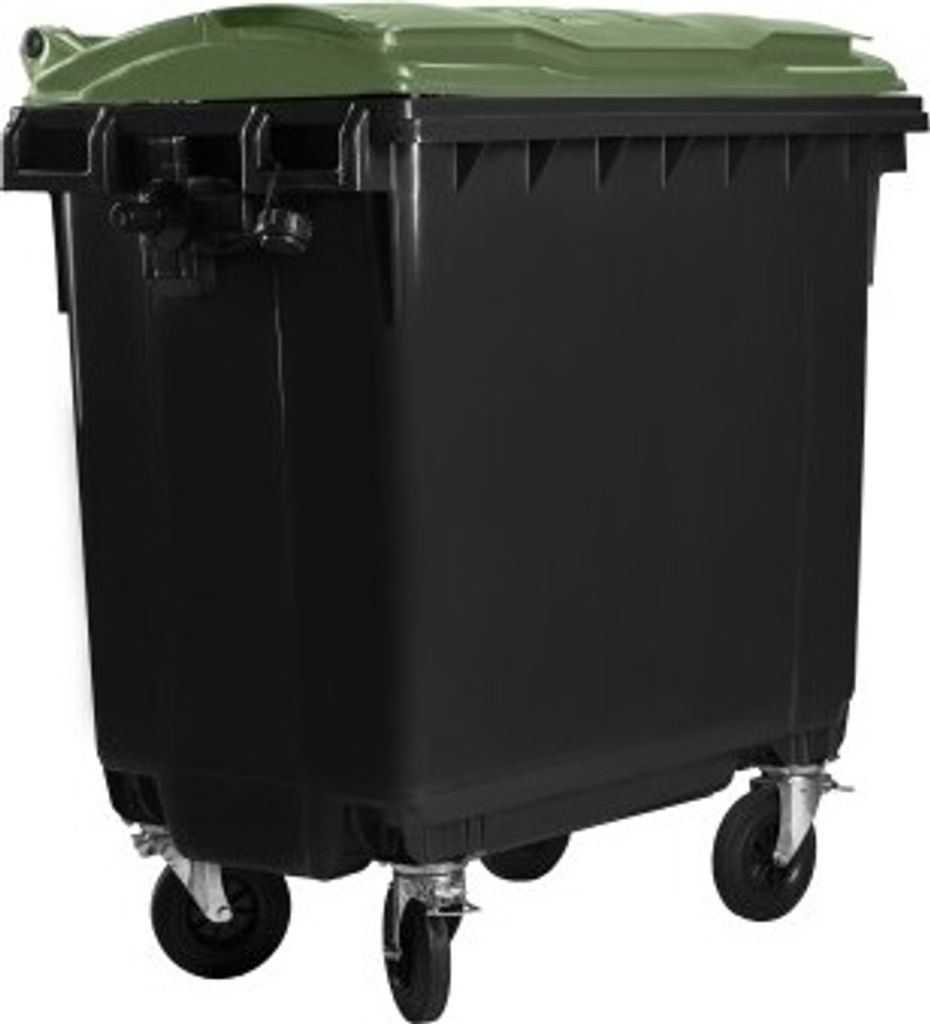 Hardwex Müllcontainer 770 l Schwarz mit grünem Flachdeckel
