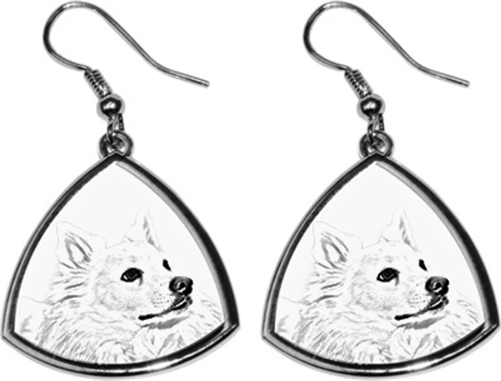 American Eskimo Dog, American Spitz, Eskie - Orecchini a forma di cane, orecchini pendenti con immagine, gioielli personalizzati con la stampa del marchio Art-Dog