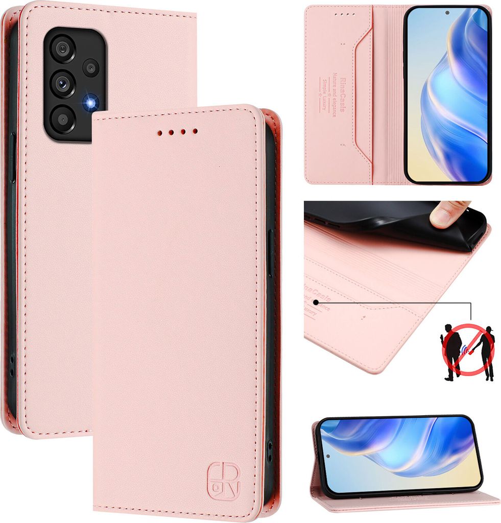 Lederhülle für Samsung Galaxy A53 5G Hülle Flip Brieftasche Kartenfächern Ständer Schutzhülle Pink