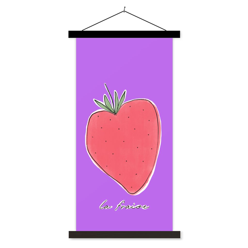 MuchoWow Textilposter Erdbeere - Obst - Zitate 40x80 cm mit schwarzem Rahmen - Wandemalerei