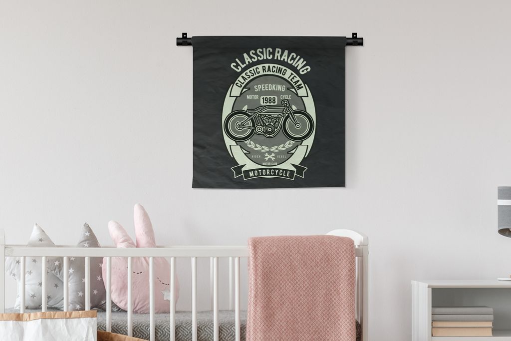 MuchoWow Wandteppich Wandbehang Motorrad - Briefe - Vintage - Zitat 60x60 cm Tapisserie Dekoration Wandtuch - Dekorationen - Wand Decke