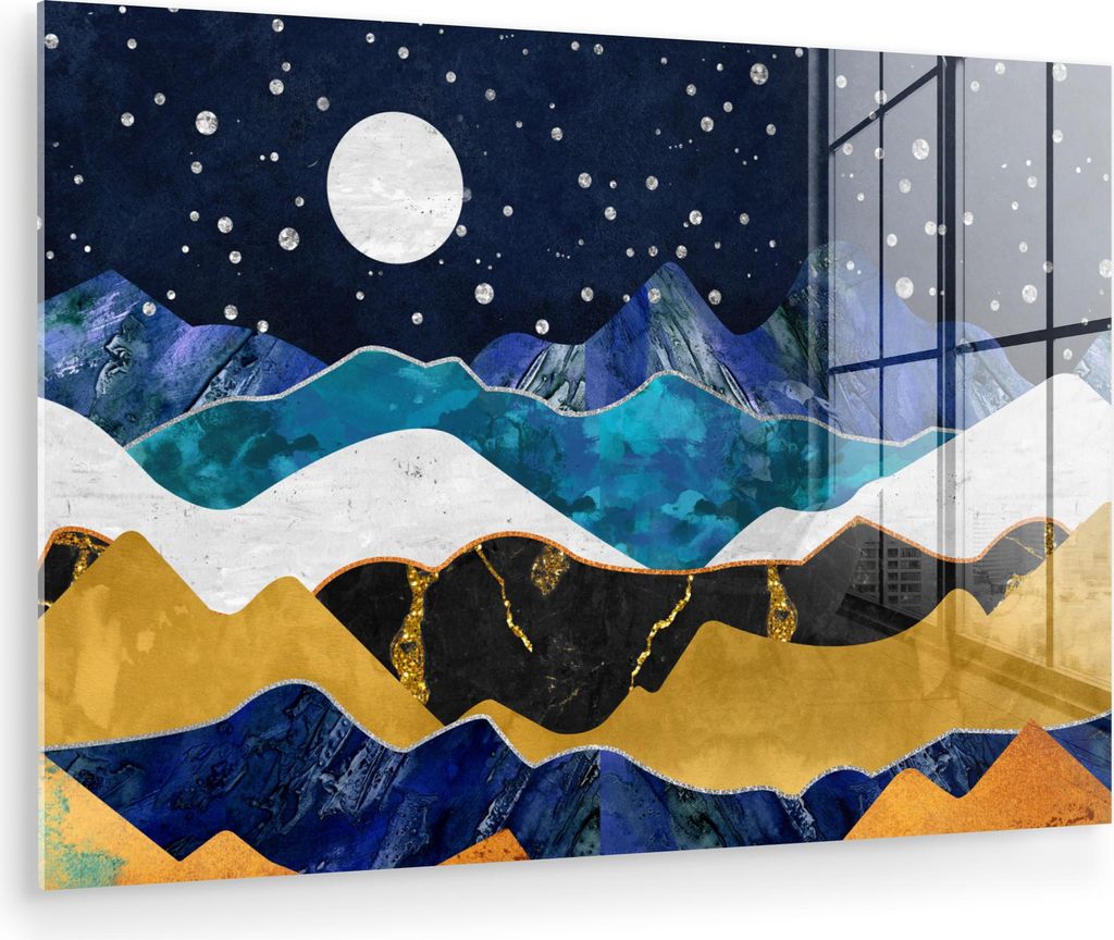 MuchoWow Glasbilder - Bilder auf Wandbild - Foto auf Glas Nacht - Gold - Marmor - Abstrakt - Landschaft - Berg 120x80 cm Wanddekoration aus Glas - ...