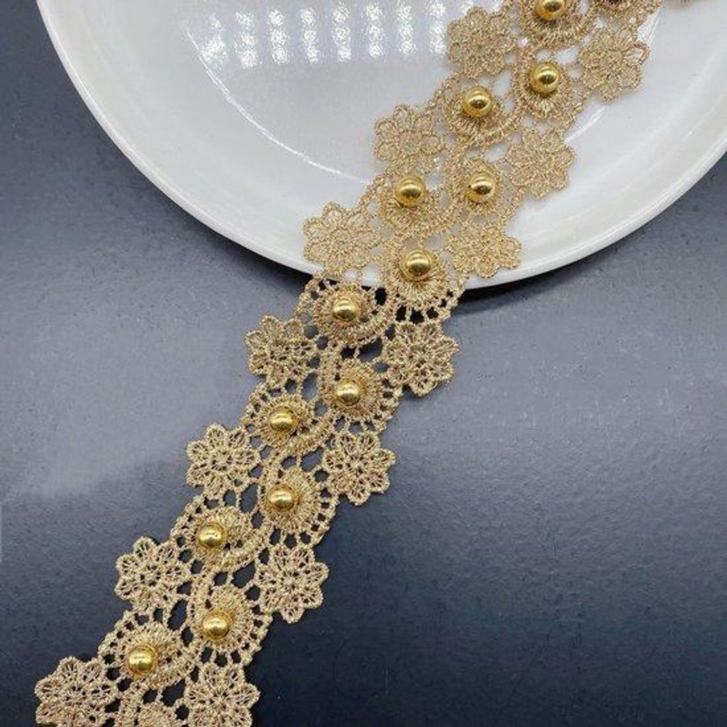 Goldband-Ribbon mit Glasperlen, 3 Yards Goldband-Verzierter Reifen für Handarbeiten, Goldglanz-Verzierter Reifen für Nähmaschinen, Dekorative DI...