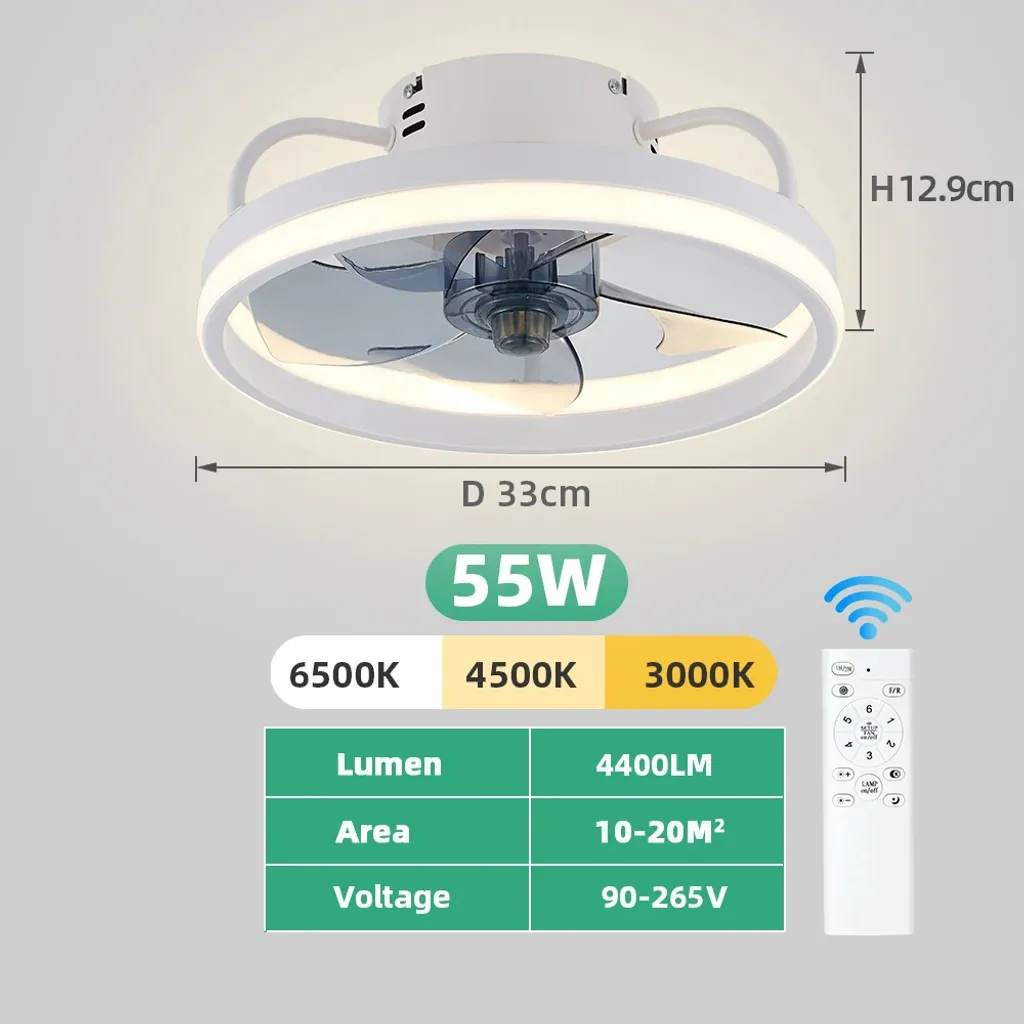 Ventilateur de plafond chambre avec lumière et télécommande blanc - 2