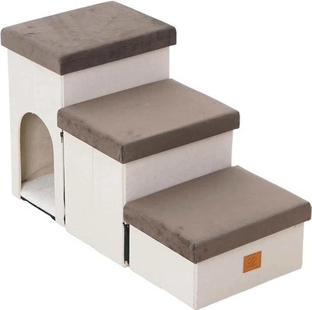 Escalier pour chien pliable 3 marches avec revêtement antidérapant gris