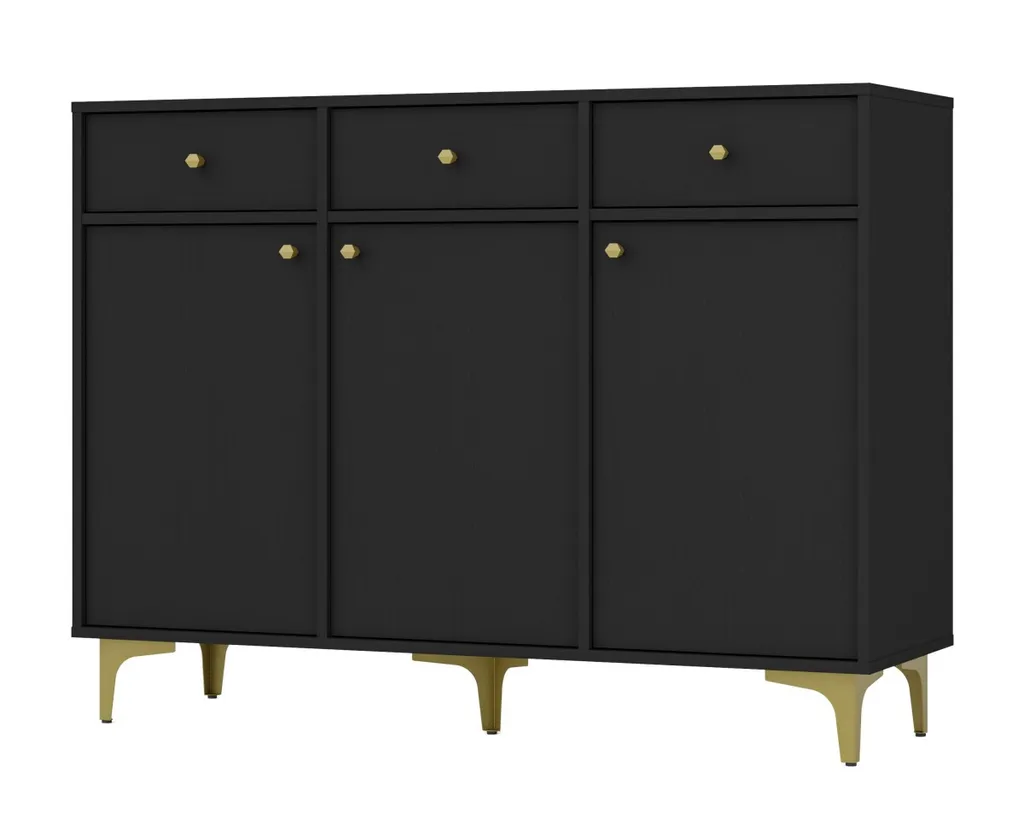 Buffet bas de rangement IROS 1 noir graphite et or pour salon et chambre