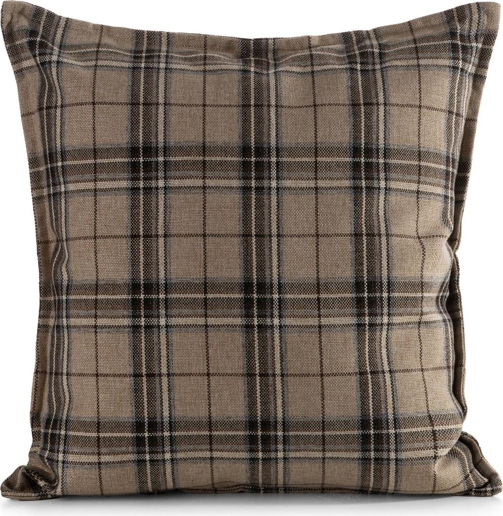 EUROFIRANY | Kissenbezug - 45 x 45 cm - beige karierte Sofakissenhülle - Garten