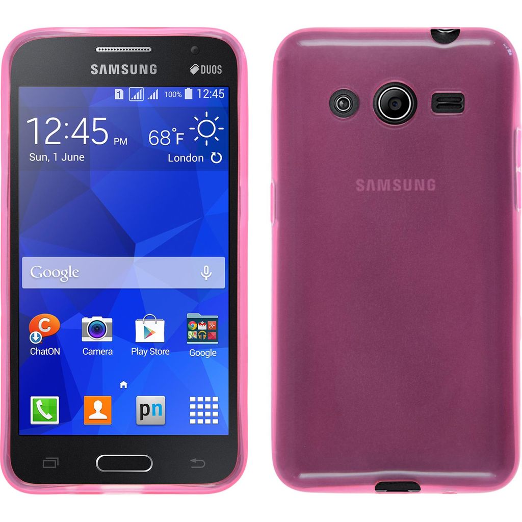 PhoneNatic Case kompatibel mit Samsung Galaxy Core 2 - rosa Silikon Hülle transparent + 2 Schutzfolien