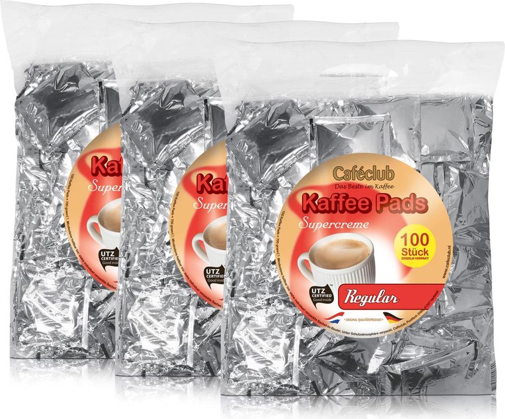 3x Cafeclub Regular Kaffeepads Megabeutel je 100 stk. Produktbild 