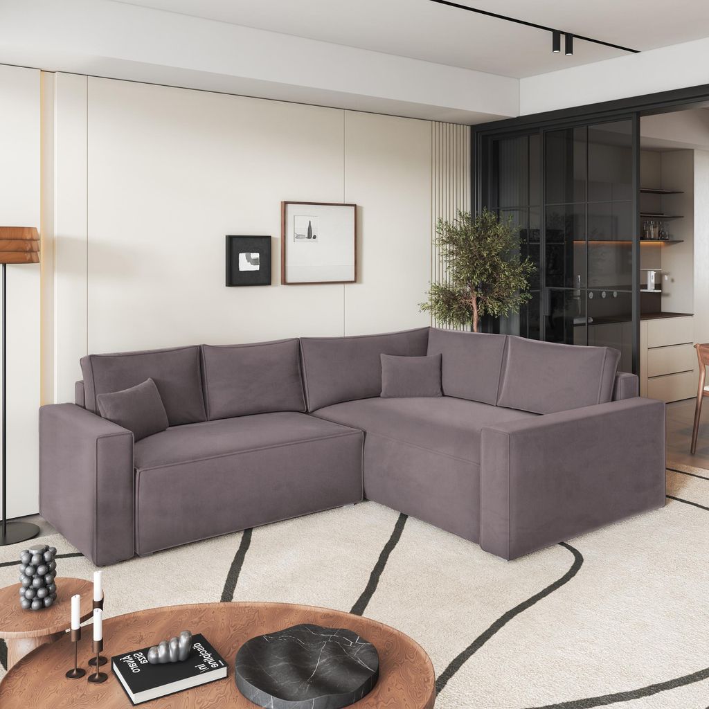 Masseno Ecksofa ERONIS R-S mit Schlaffunktion L-Form, Sofa mit Bettkasten, Wohnzimmersofa, Couch, Soffa, Bettsofa, Couchgarnitur- Lila, MONOLITH 62