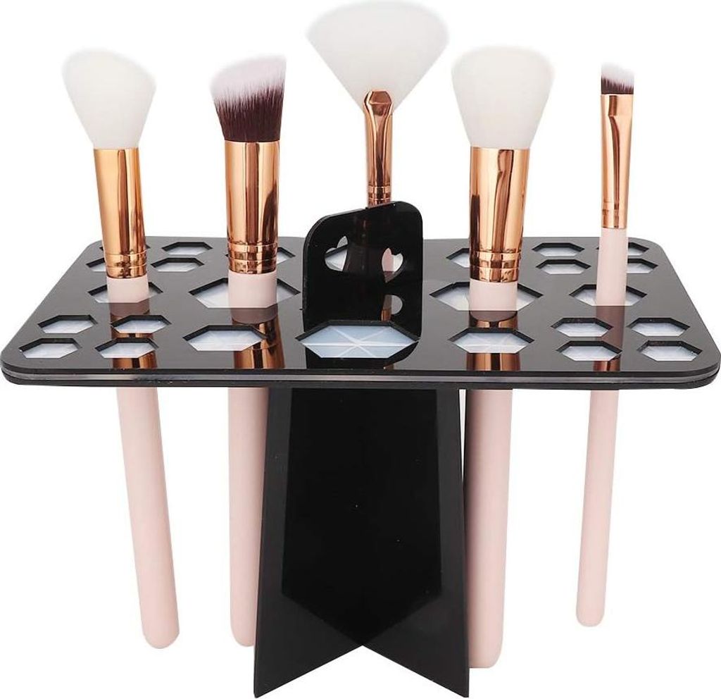Lufttrocknender Make-upborsteltrockner - 26 Löcher - Kosmetikbürstenhalter für Make-up und Nagelbürsten - Schwarz