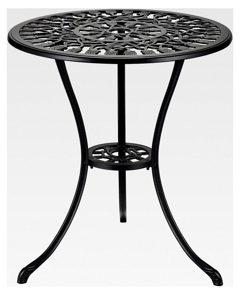 Runder Gartentisch 60 cm, wetterfester Balkontisch aus Aluminiumguss, kleiner Beistelltisch im Tulpen-Design, schwarzer Terrassentisch, nostalgisch...