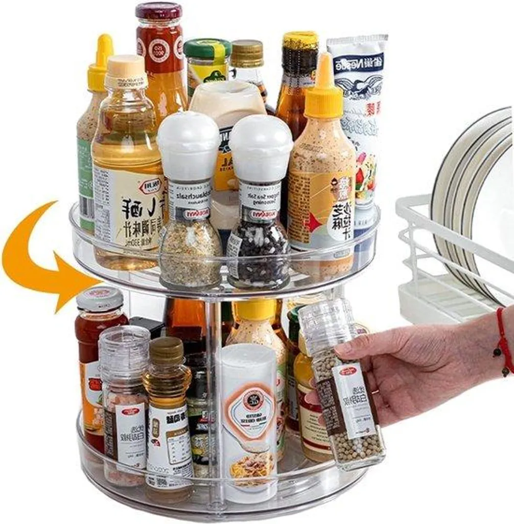 Organisateur de cuisine rotatif transparent à 2 niveaux pour épices