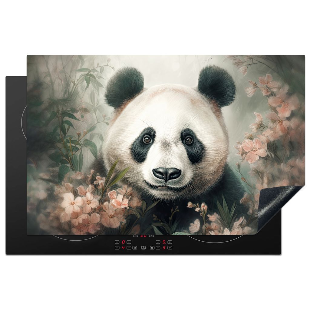 KitchenYeah Herdabdeckplatte Panda - Tiere - Pflanzen , 81x52cm, Küche Deko, Glaskeramikkochfeld Herdabdeckung, Abdeckplatte fùr Kochfeld