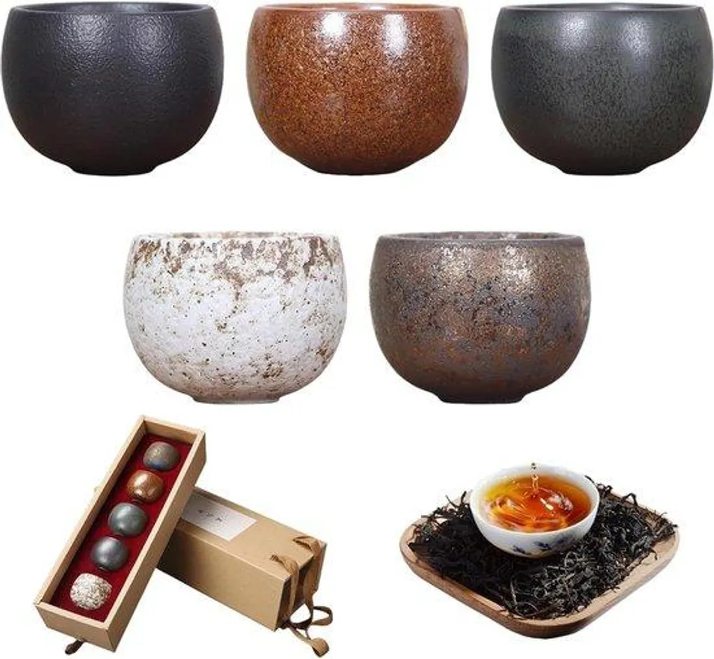 Service de 5 tasses à café espresso artisanales en céramique robuste
