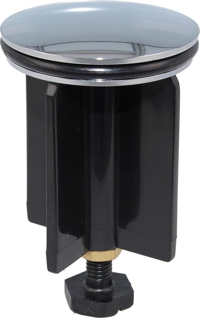 A close-up studio shot of a sink drain stopper.