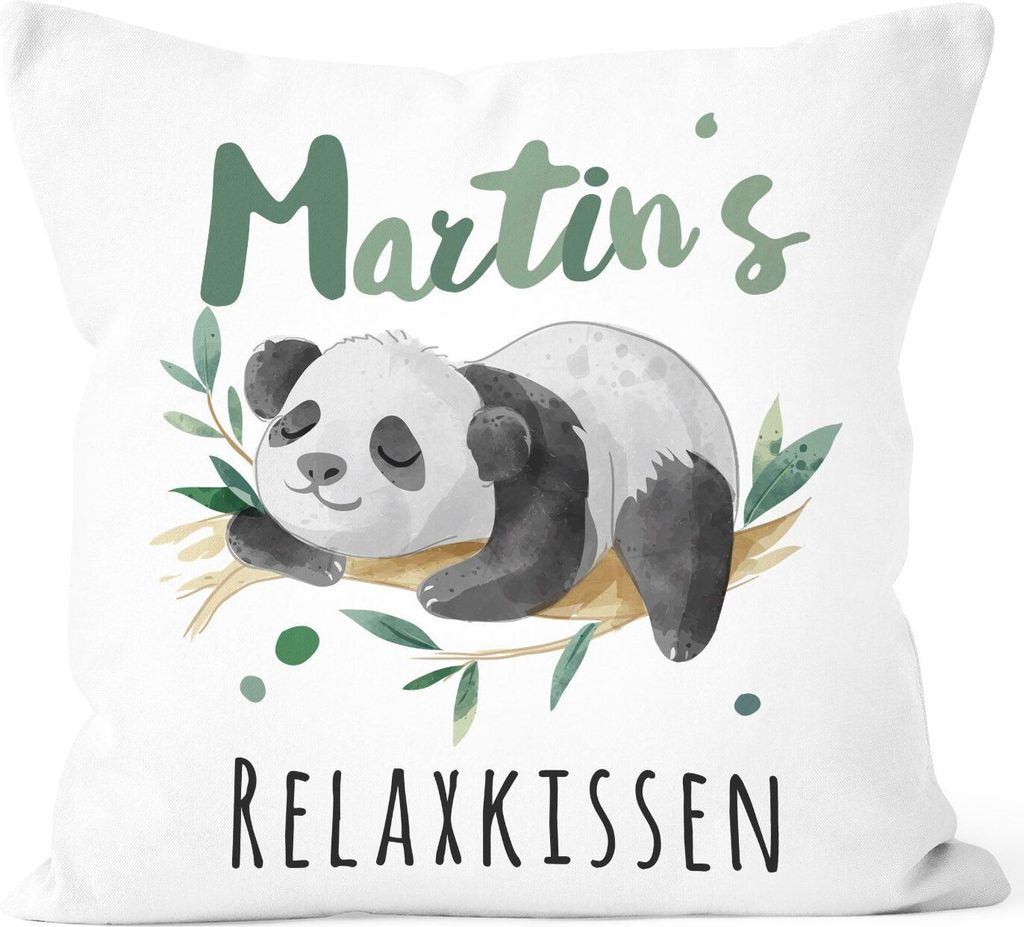Kissen-Bezug Relax Panda personalisierbar mit Namen personalisierte Geschenke Dekokissen SpecialMe mit Namen weiß 40cm x 40cm