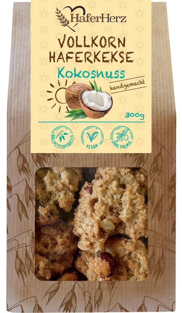 HaferHerz Vollkorn Haferkekse Kokosnuss 300g Produktbild 
