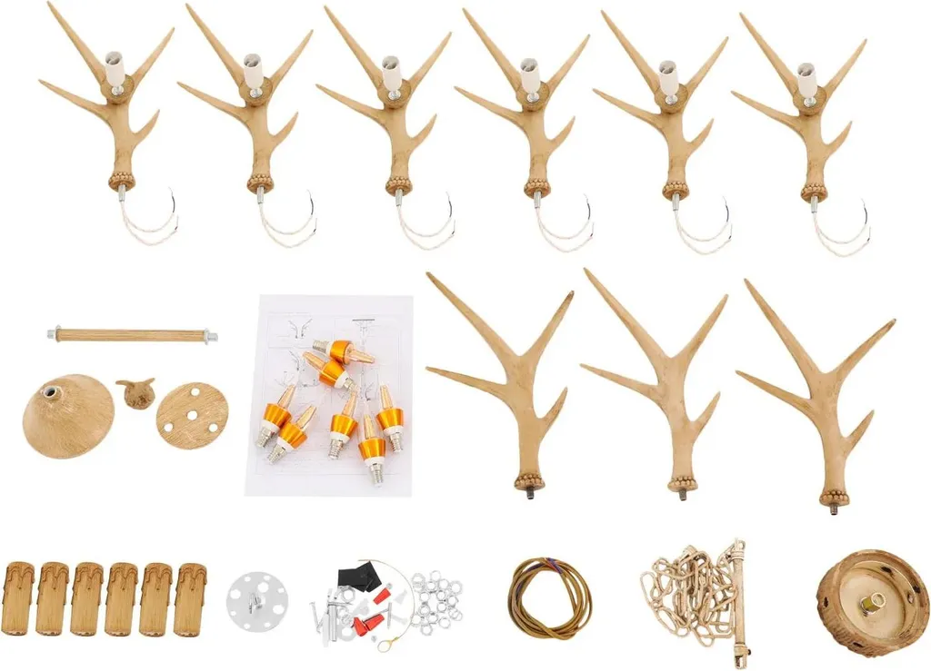 Plafonnier bois de cerf réglable : solution éclairage rustique 6 lampes - 10