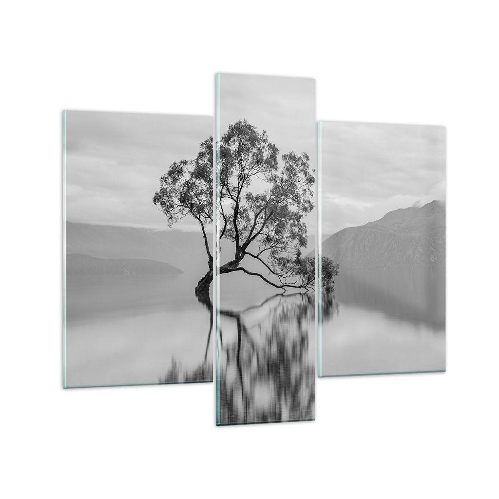 Bilder auf glas - 3 Teile - Baum Symmetrie See - 95x80cm - Glasbilder - Wandbilder - Bilder - zum Aufhängen bereit - Wanddekoration aus Glas - Gla...