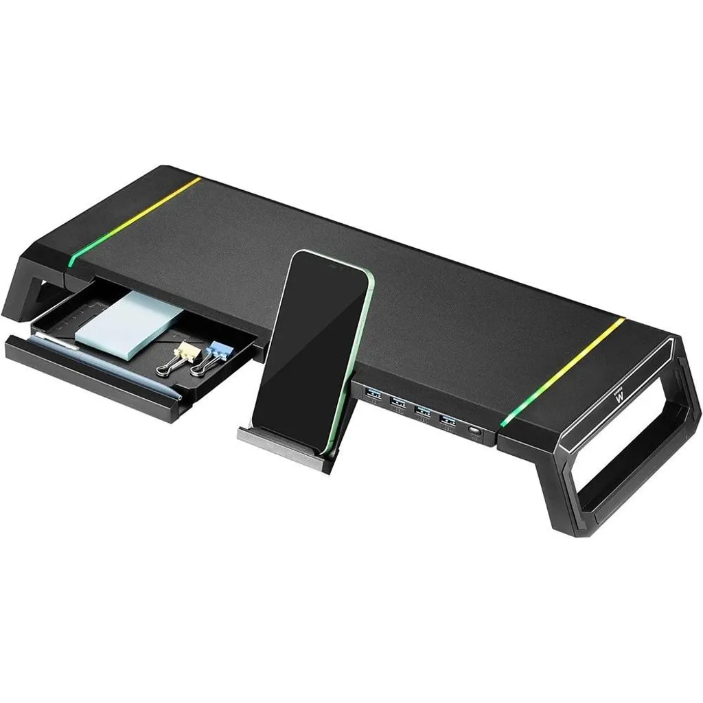 Support d'écran RGB pliable avec 4 ports USB et rangement intégré Noir