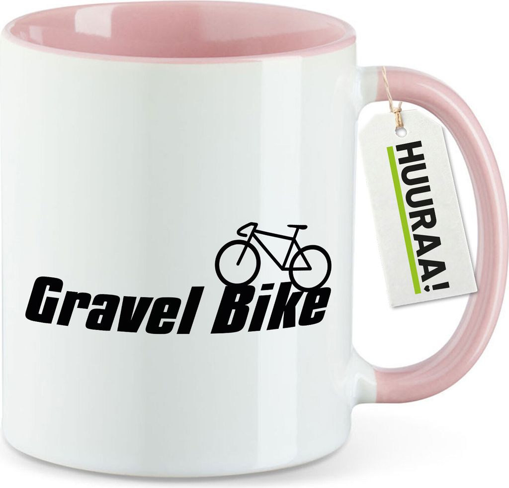 Huuraa Motivtasse Gravel Bike Fahrrad Geschenk 330ml Rosa Gravel Bike Souvenir