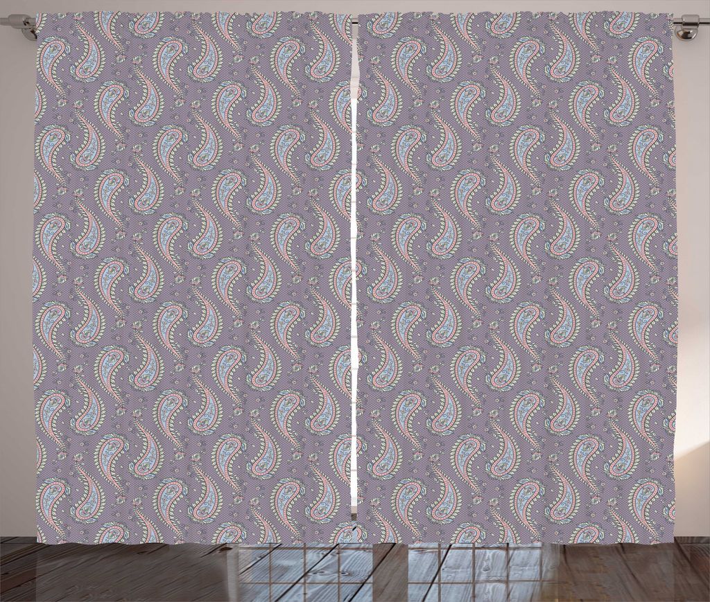 ABAKUHAUS blau Paisley Rustikaler Gardine, Eastern Tupfen, Wohnzimmer Universalband Gardinen mit Schlaufen und Haken, 280 x 225 cm, Taupe Grau und ...