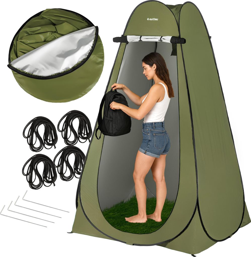 Outtec Camping Pop-up Duschzelt, Toilettenzelt, Tragbares Umkleidezelt, WC-Zelt - 118x118x190 cm - inkl. Tragetasche - für Outdoor, Strand, Camping