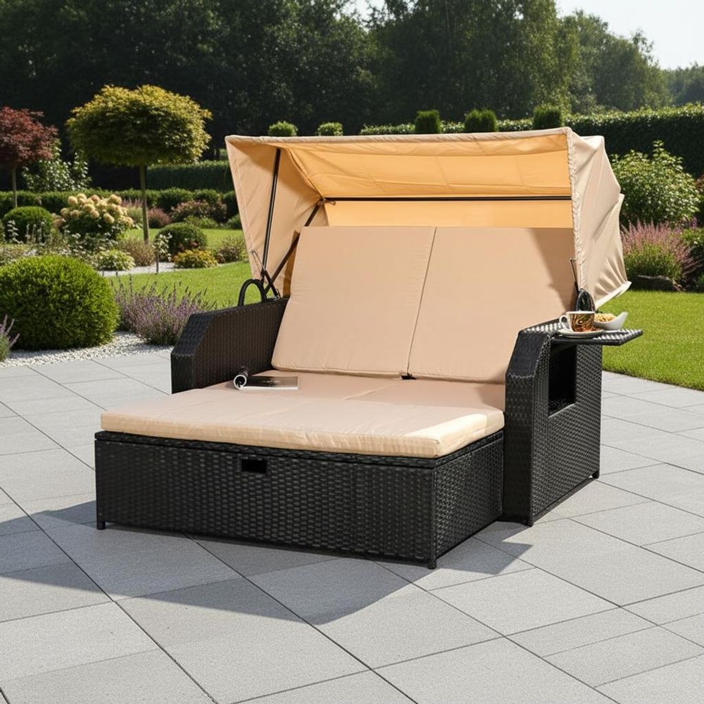 Strandkorb Schwarz Sonnendach Sonnenliege Sonnenbett Produktbild 