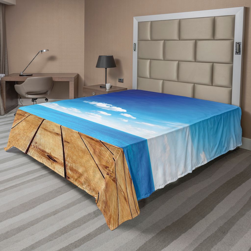 ABAKUHAUS Landschaft Bettlaken, Ansicht Vom Pier Unter Bewölktem Klarem Sommer Himmel Strand Thema Druck, weiches bequemes oberes Bettlaken für e...