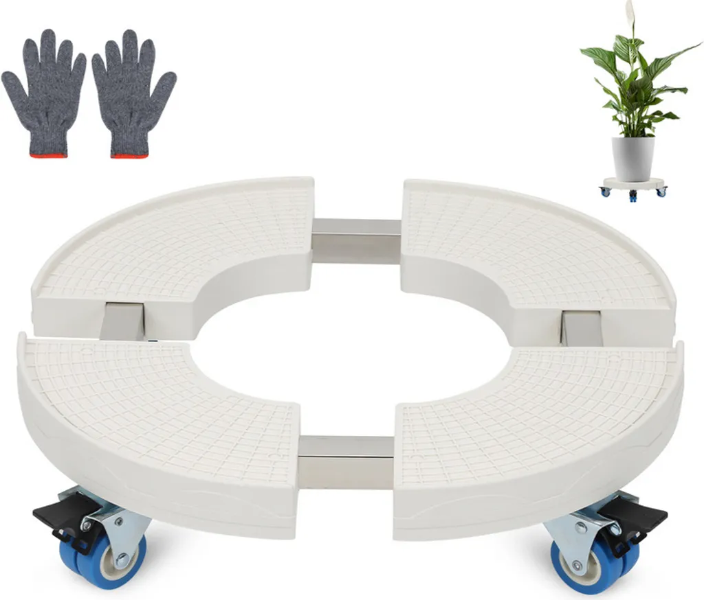 Support de Pot de Fleurs à Roulettes Extensible Blanc Charge Max 200 kg