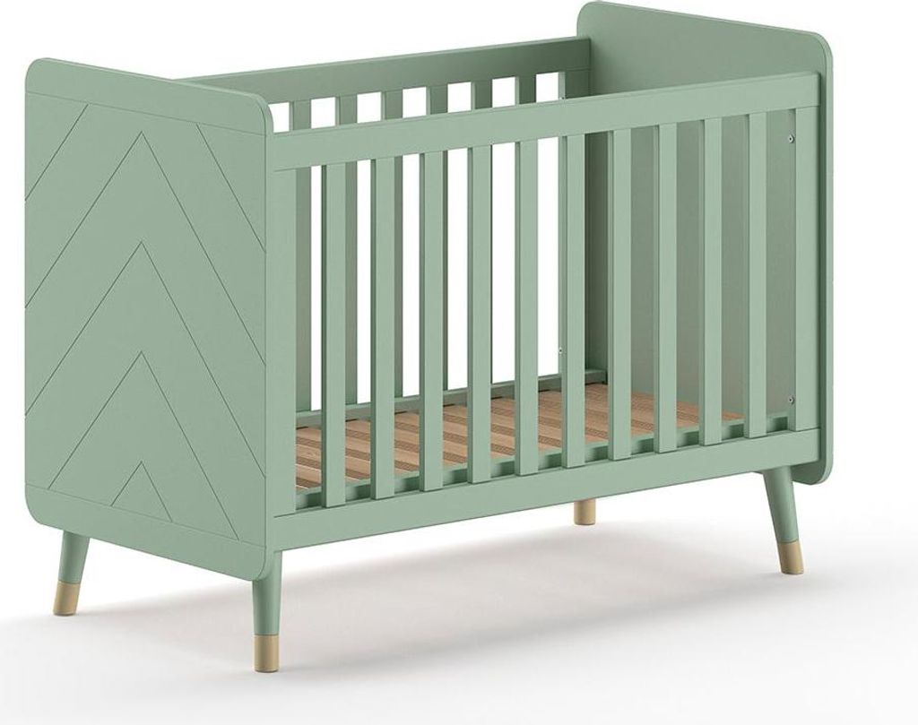 FURNLUX Baby Cot Billy Grün 60x120cm / Hauptfarbe: Grün / Abmessungen: 68 x 124 x 94 cm