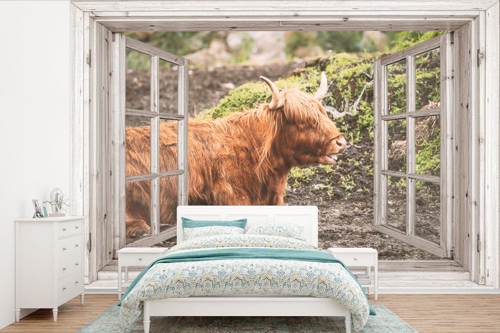 MuchoWow Fototapete für Wohnzimmer oder Schlafzimmer Wandtapete Vinyl Motivtapete Schottische Highlander - Ansicht - Natur - Pflanzen - 330x220 ...