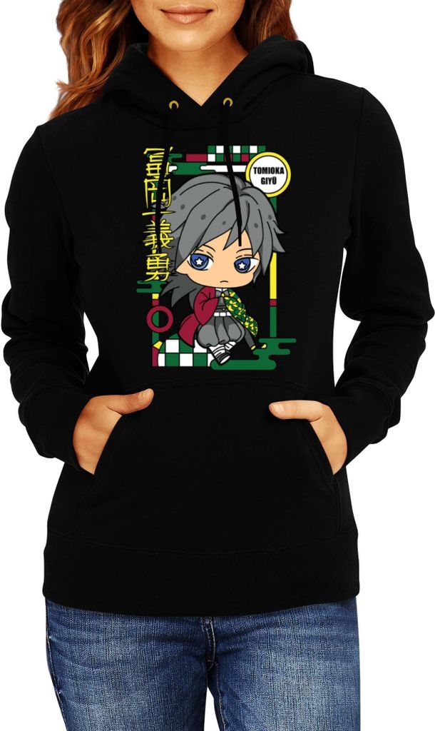 Damen Kapuzenpullover Demon Anime Slayer Kimetsu No Yaiba Chibi Giyu Tomioka, Lady XS / Schwarz