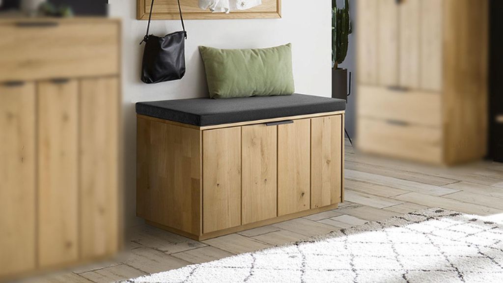 Garderobenbank mit Kissen 80cm "Varese" Wildeiche massiv