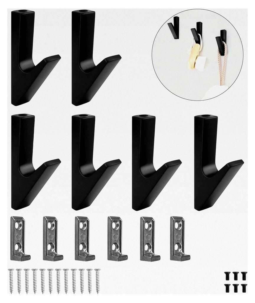 6 Stück Garderobenhaken Schwarz – 16 mm Wandpaneel-Haken, Kleiderhaken für Wohnzimmer, Schlafzimmer, Bad und Küche