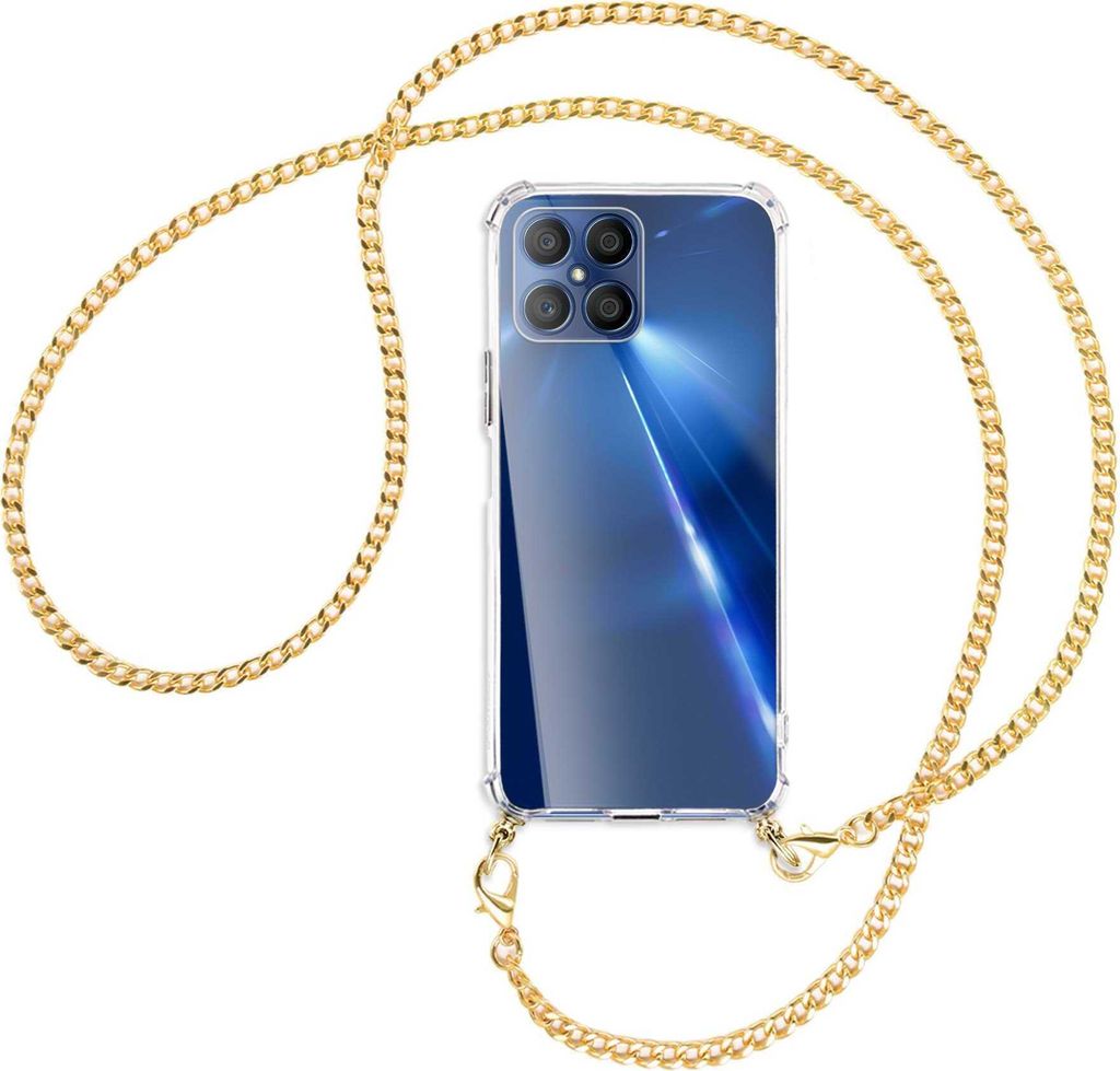 Handykette Backcover-Schutzhülle mit Band (Metall goldfarben) für Honor X8 - goldfarbene Kette