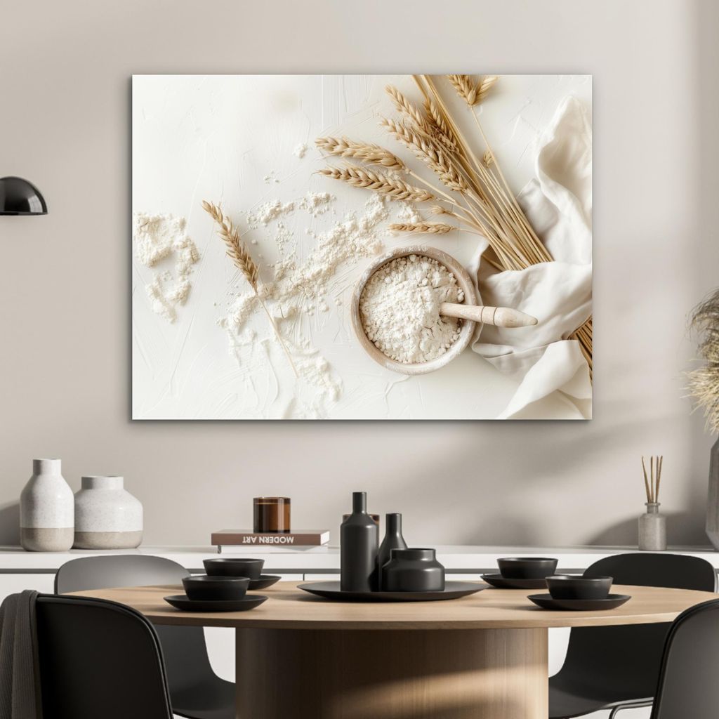 MuchoWow Wanddekoration Metall Metallbild Wandkunst 80x60 cm Blume - Holz - Weizen MuchoWow Aluminium Gemälde - Alubild
